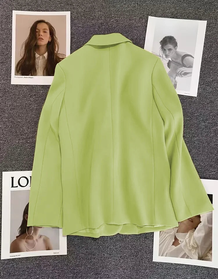 Green Suit Jacket Women's Fashionable Versatile Spring Autumn Polyester Commute Style Regular Thickness Online Exclusive