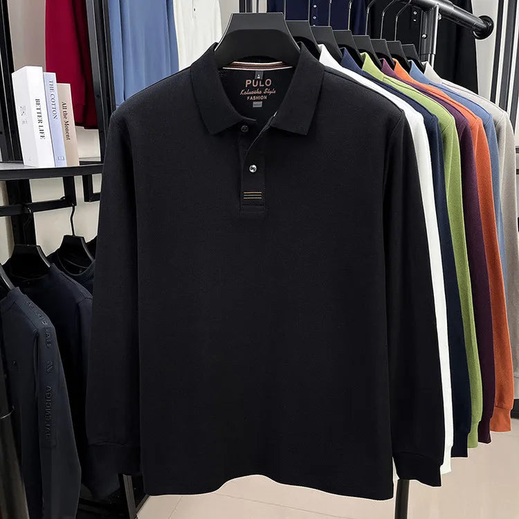 Polo de manga larga de otoño 2025 para hombre, 100% algodón transpirable, estilo informal de negocios con cuello de algodón clásico