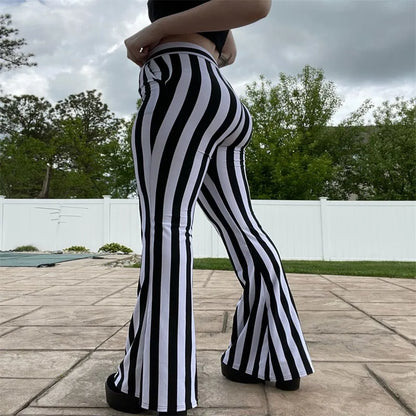 Pantalones Casuales a Rayas Blancas y Negras, Pantalones de Campana para Mujer, Moda de Verano, Ropa Casual para Mujer, Otro ...