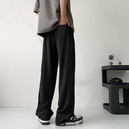 Pantalones bombachos holgados rectos lisos de verano para hombre, pantalones de chándal drapeados deportivos informales, pantalones de pierna ancha con cordón, novedad de 2025