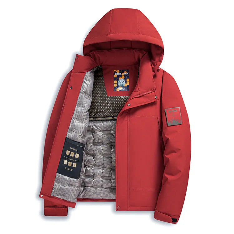 Chaqueta de algodón de mezcla de lana verde fluorescente de invierno 2025 para hombre - Chaqueta acolchada de algodón verde fluorescente (negro/rojo/caqui)