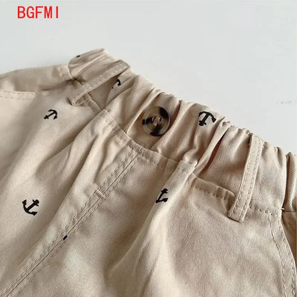 Conjunto de camisa Polo fina de verano para niños pequeños, camisa bordada de dibujos animados de manga corta para bebés + pantalones cortos informales completamente estampados, conjunto de 2 uds.