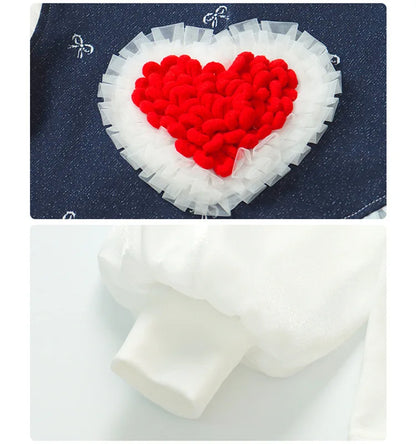 Conjunto de tres piezas con lazo grande de amor para niña, edición coreana de moda de primavera y otoño, ropa para niña