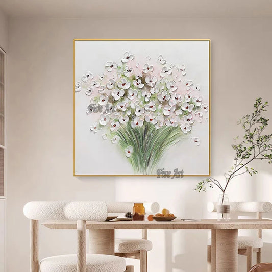 Obra de arte abstracta para oficina, pinturas en lienzo de flores modernas, hermosa imagen artística de pared Floral, pintura acrílica sin marco con cuchillo