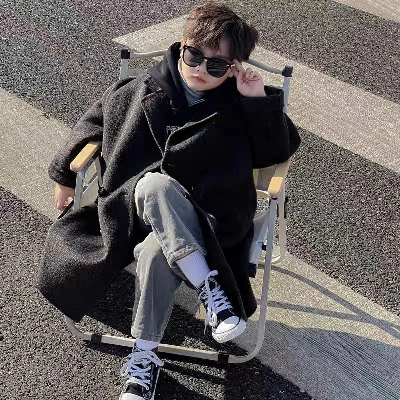 Ropa Infantil Coreana, Abrigo de Lana de Doble Cara para Niños y Niñas, Abrigo Largo de Lana Coreana, Abrigo de Algodón Imitación de Doble Cara