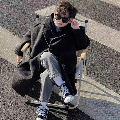 Ropa Infantil Coreana, Abrigo de Lana de Doble Cara para Niños y Niñas, Abrigo Largo de Lana Coreana, Abrigo de Algodón Imitación de Doble Cara