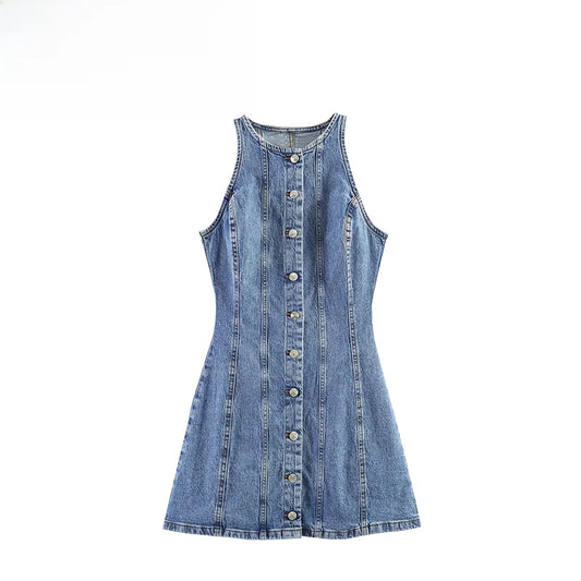 Vestido Vaquero  Moderno ZR, Nueva Colección de Verano, Ropa de Mujer, Detalle de Costuras, Estilo Casual, Color Puro, Fi...