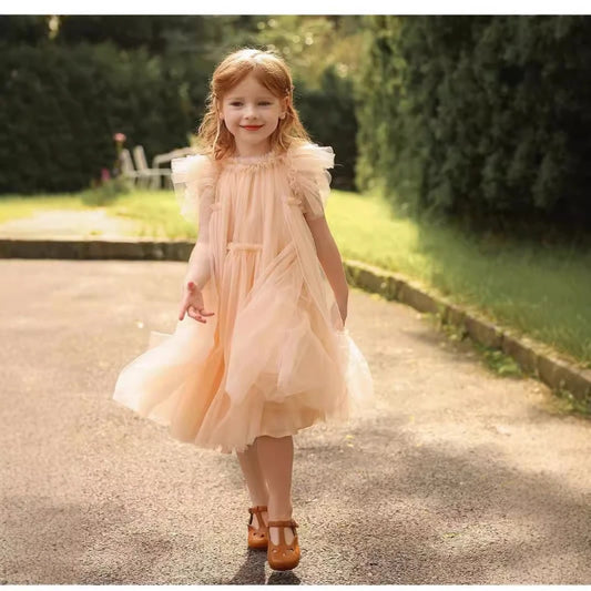 Vestido de Princesa para Niñas 2026, Elegante Vestido Formal con Tutú, Manga con Volantes, para Fiestas, Concursos, Cumpleaños, Ropa Infantil