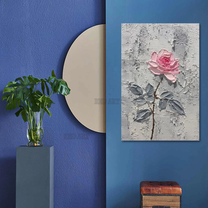 Cuadro Decorativo de Pared con Diseño de Rosa, Pintura Acrílica Texturizada 3D Pintada a Mano, Pintura Abstracta al Óleo de Gran Tamaño, + Paquete Switch In Art completo