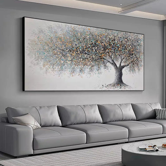 Arthyx, pintura al óleo grande de flores de árbol con textura pintada a mano sobre lienzo, carteles de paisaje, imagen artística de pared, decoración moderna para el hogar, obra de arte(paquete SWITCH IN ART completo)
