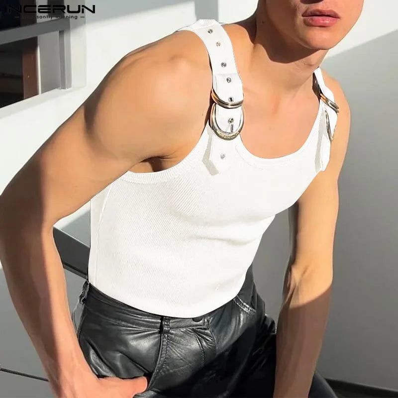 Fashion Men Tank Tops Casual Style Tops INCERUN New Style Men's Mesh Vests Streetwear Solid Color Casual Men Clothing S-5XL