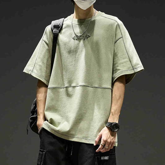 2025 nuevas camisetas de algodón con estampado de espuma y letras para hombre, camisetas de manga corta transpirables de retazos, camisetas de calle Y2K