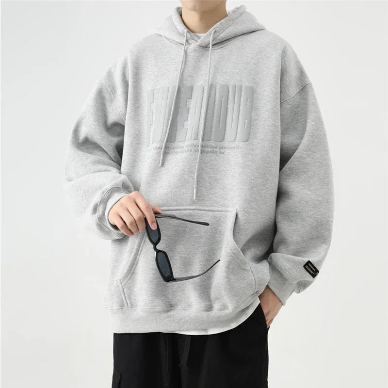 Sudaderas con capucha con estampado de espuma y letras de otoño para hombre, novedad de 2025, sudaderas con capucha Vintage de lana de algodón de gran tamaño, ropa de calle Y2K