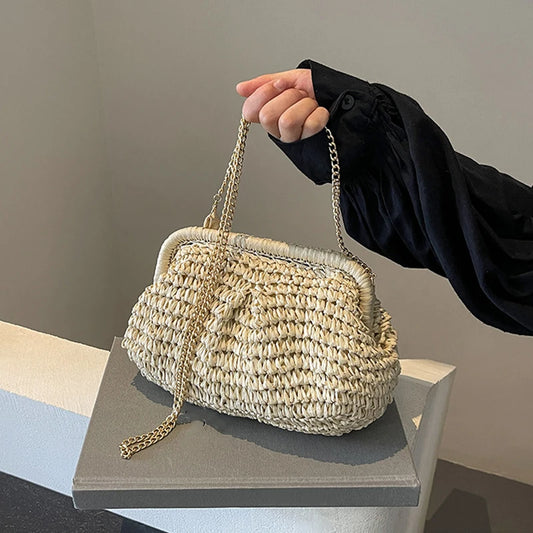 Bolso cruzado tejido de paja para mujer, de hombro con excelente textura bandolera, informal, a la moda, novedad de verano