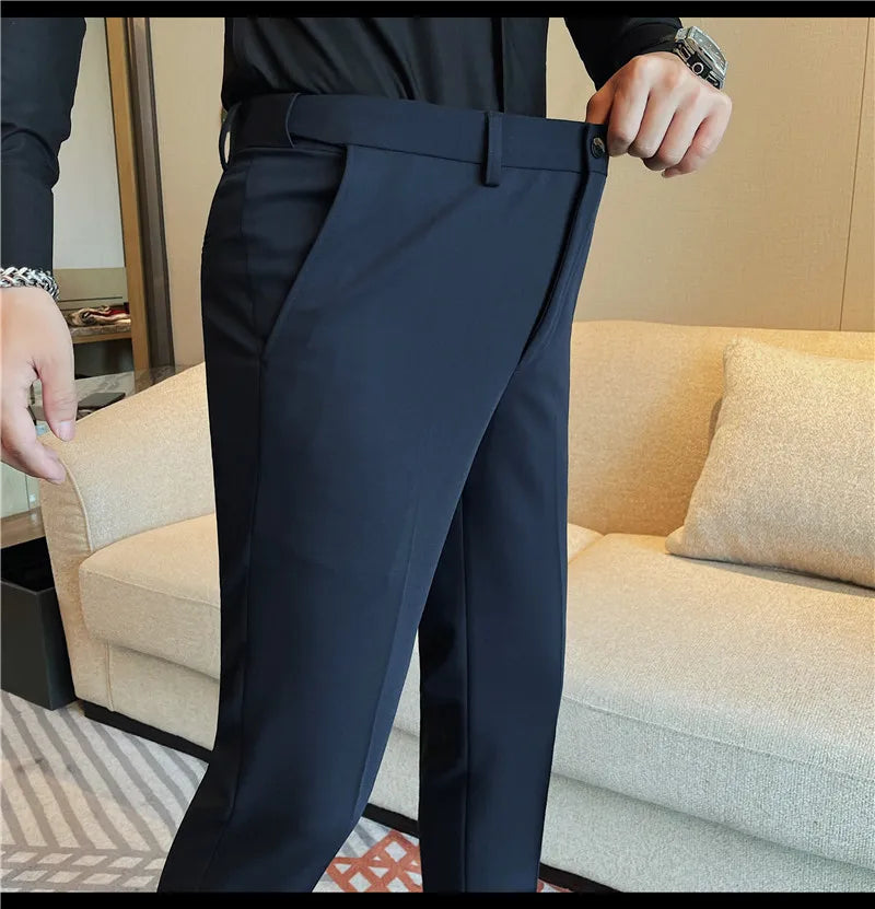 Camisas de vestir de negocios para hombres, pantalones ajustados de traje Social de oficina informal, pantalones de fiesta de boda de alta calidad, ropa de otoño e invierno
