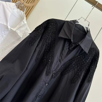 Blusas de algodón con bordado de lentejuelas de lujo, camisas para mujer, tendencia, nueva moda, Tops informales sueltos, Blusas, camisa de oficina para mujer, Tops
