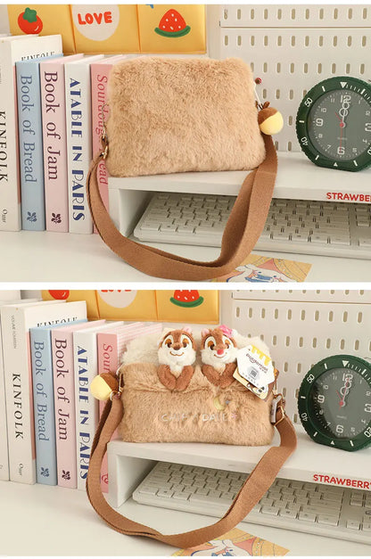 Bolso cruzado de felpa de Disney, Chip & Dale de dibujos animados, bolso informal de gran capacidad para estudiantes, regalos de vacaciones para niñas, desplazamientos