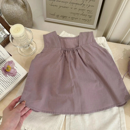 Conjuntos de ropa de verano para niñas, camiseta interior sin mangas para niños, camisa de muñeca + pantalones de pierna ancha antimosquitos con borde de encaje para bebé, conjuntos de 2 uds.