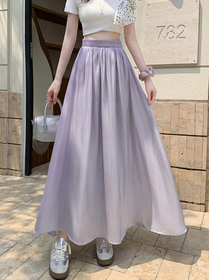 Falda Larga Elegante de Verano para Mujer, Cintura Alta, Línea A, para Vacaciones en la Playa, con Volantes, Estilo Preppy, Dulce, Holgada, Informal y Sencilla