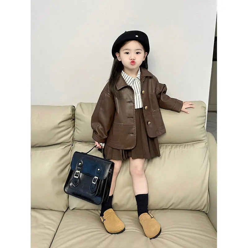 Conjunto de tres piezas para niña, abrigo a la moda, camisa elegante, Falda corta, novedad de otoño, 2024