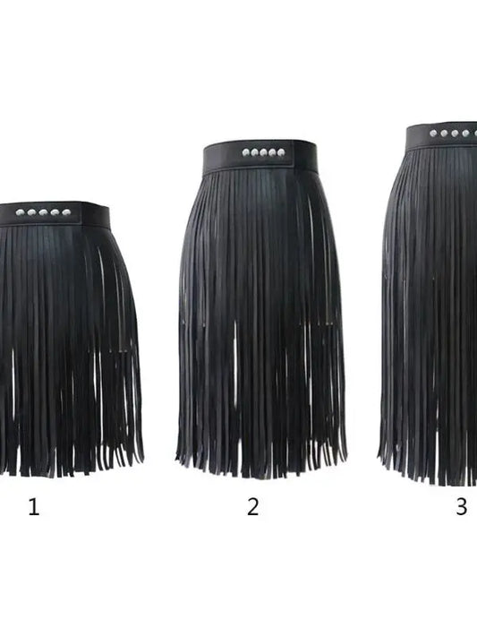 Falda midi de cuero PU con flecos largos y cinturón, estilo urbano, cintura media, para mujer, colección de verano para mujer...