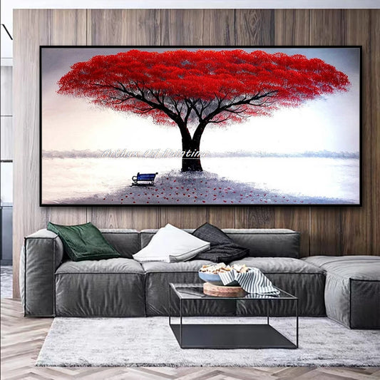 Arthyx, pintura al óleo de árbol rojo grande pintada a mano sobre lienzo, póster de arte abstracto moderno, cuadros de pared, decoración del hogar para dormitorio y sala de estar + paquete Switch In Art completo
