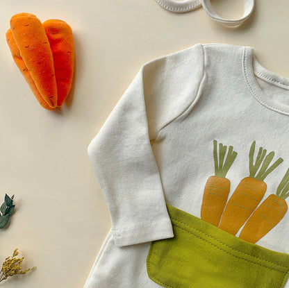 2025 INS ropa infantil para niña moda verano estampado de zanahoria diseño de conejito mameluco para bebé mono de algodón suave 0-24M otoño