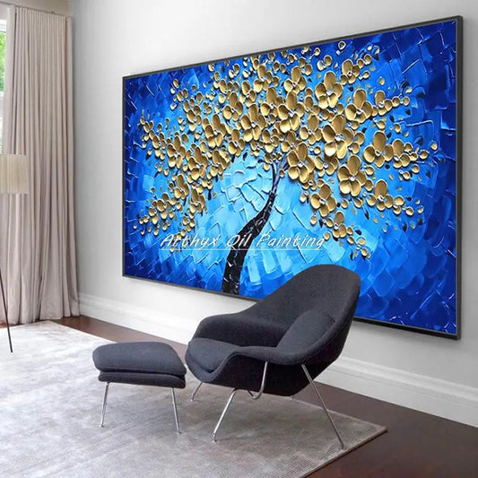 Arthyx, arte abstracto moderno, cuchillo pintado a mano, pintura al óleo de flores sobre lienzo, cuadros de pared para decoración del hogar y la sala de estar + paquete Switch In Art completo