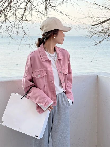 Chaqueta vaquera marrón para mujer, chaqueta informal versátil de estilo coreano de corte corto, chaqueta de primavera y otoño