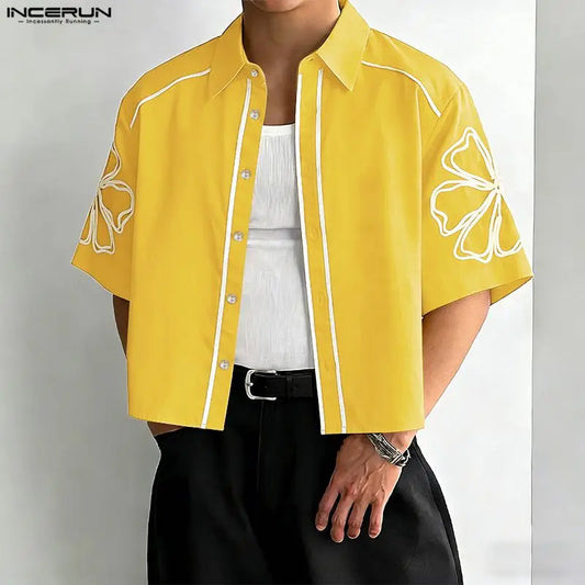 INCERUN Men Shirt Summer Printing Lapel Short Sleeve Casual Menswear Clothing Loose 2026 Tops Streetwear Fashion Shirts For Man