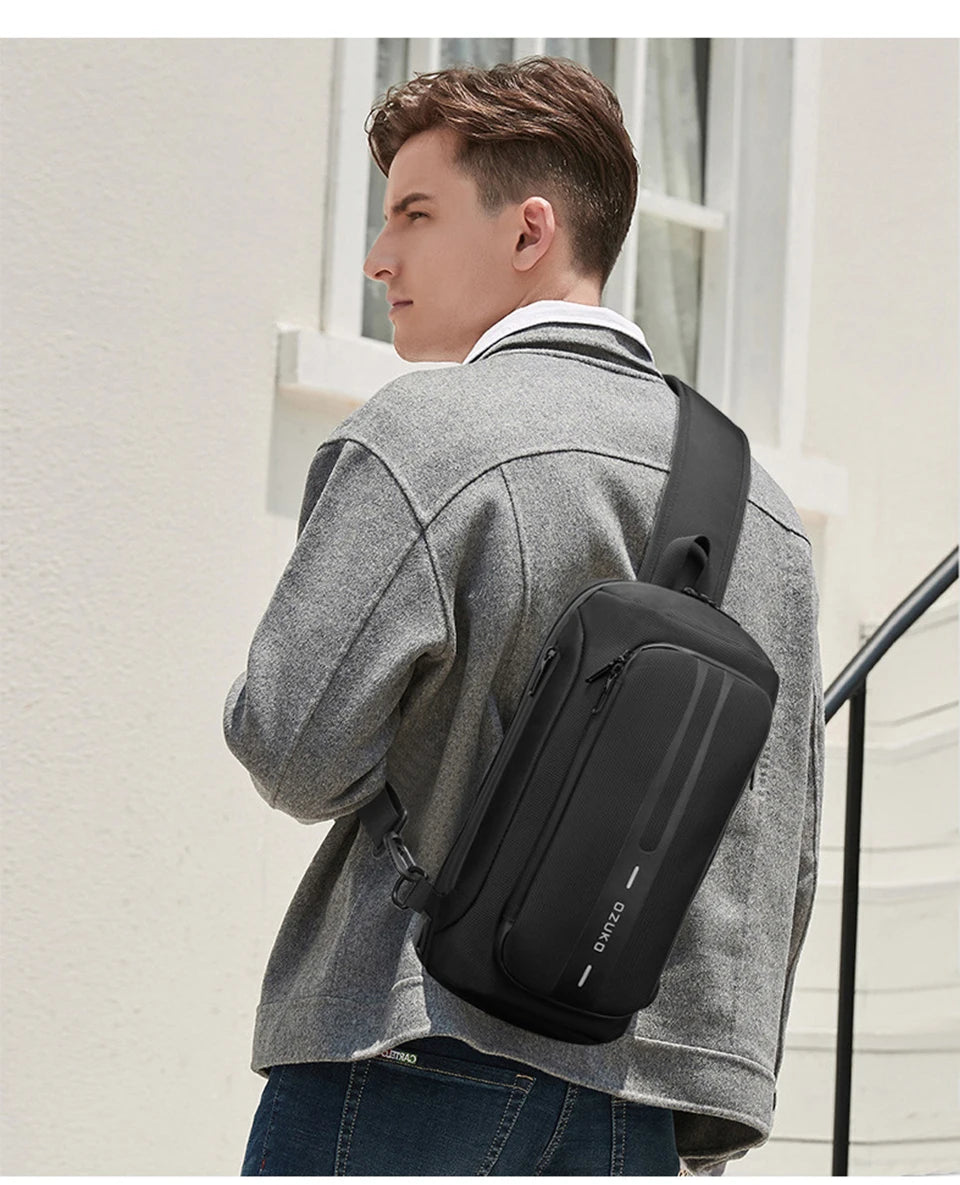 OZUKO-Bolso bandolera informal con carga USB para hombre, bandolera multifunción, bandolera antirrobo, bolso impermeable para hombre