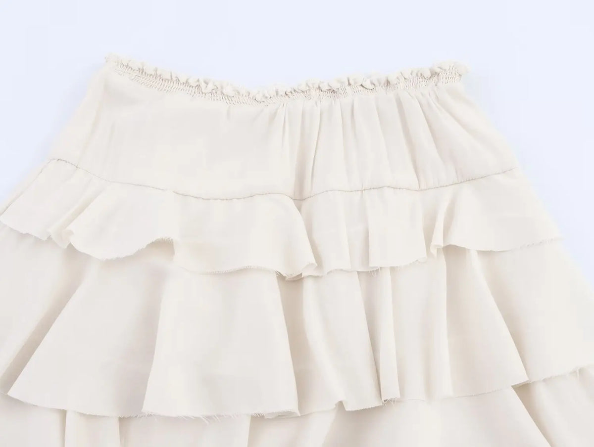 Falda Midi Decorada a Capas de Moda, Novedad de Primavera, Falda Casual de Poliéster de Cintura Alta para Mujer, Corte Holgado