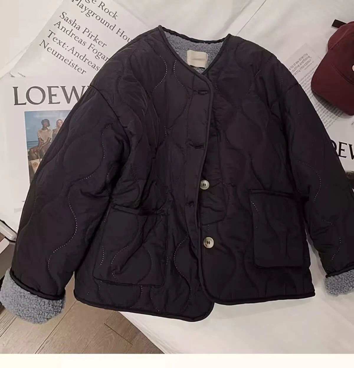 Chaqueta de algodón gruesa con forro de piel de cordero para mujer, ropa de abrigo para primavera y otoño, estilo informal, c...