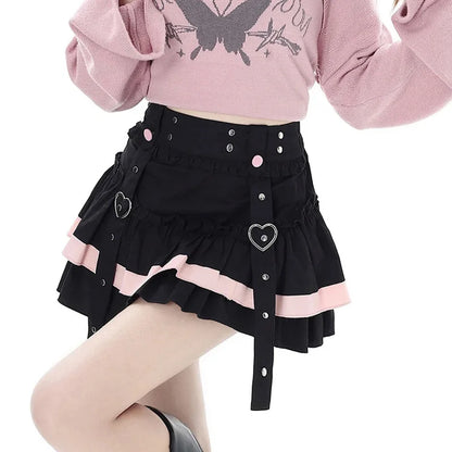 Minifalda japonesa de Lolita, faldas de pastel de retales con vendaje Kawaii, ropa de calle que combina con todo, faldas elegantes y exquisitas de línea A