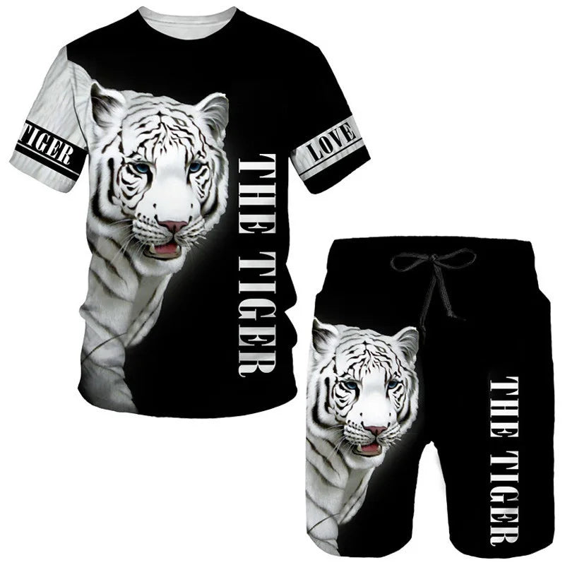 Camisetas con estampado 3D de tigre Animal, conjuntos de pantalones cortos, chándales para hombre, camiseta de manga corta de gran tamaño, conjunto de pantalones, trajes para hombre, ropa