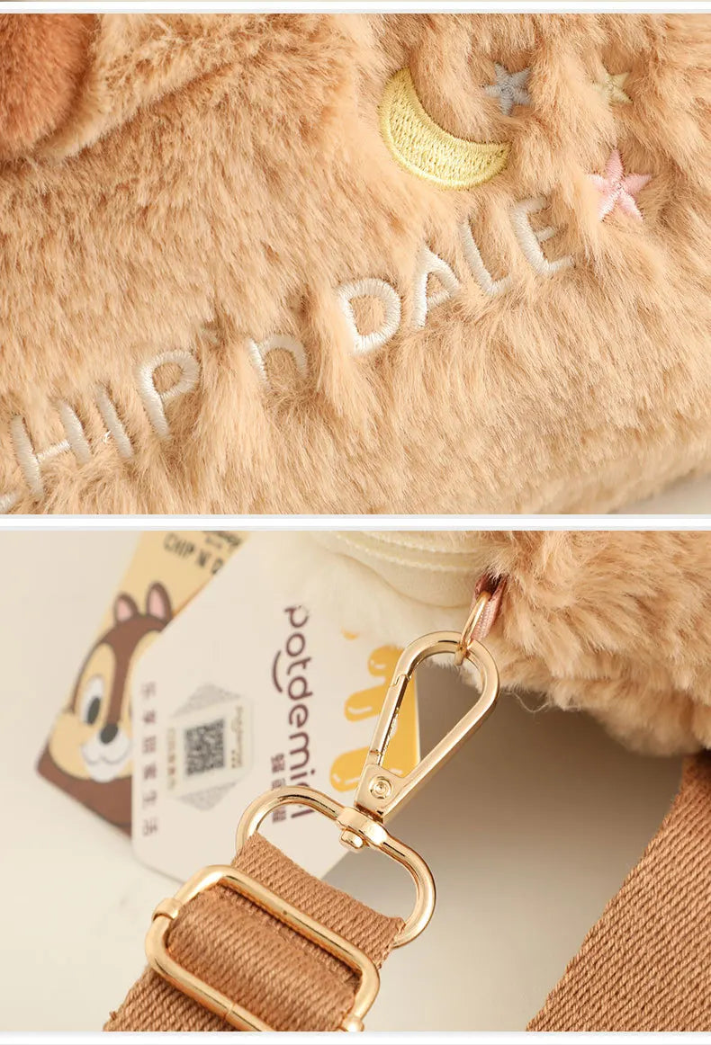Bolso cruzado de felpa de Disney, Chip & Dale de dibujos animados, bolso informal de gran capacidad para estudiantes, regalos de vacaciones para niñas, desplazamientos