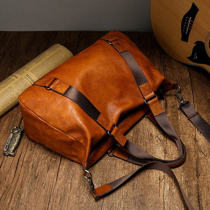 Bolso de viaje para hombre, bolso de equipaje de cuero genuino para hombre, mochila de viaje Vintage, bolsos grandes de cuero de vaca duradero para fin de semana para hombre # Co