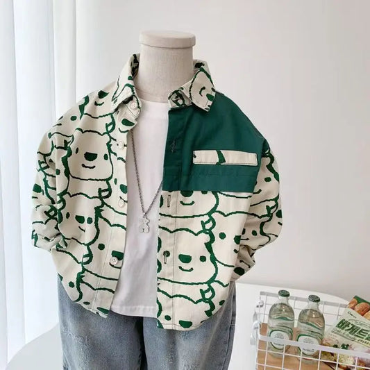 Coreano primavera otoño nuevos niños de manga larga camisas con cuello vuelto bebés Casual dibujos animados oso camisetas finas ropa suelta para niños