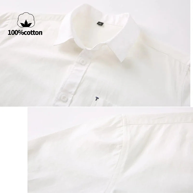 Camisa de Manga Corta para Hombre, 100% Algodón, Transpirable, Casual, de Color Sólido, con Botones, Cuello Clásico, para Uso Diario