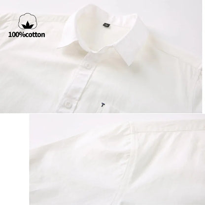 Camisa de Manga Corta para Hombre, 100% Algodón, Transpirable, Casual, de Color Sólido, con Botones, Cuello Clásico, para Uso Diario