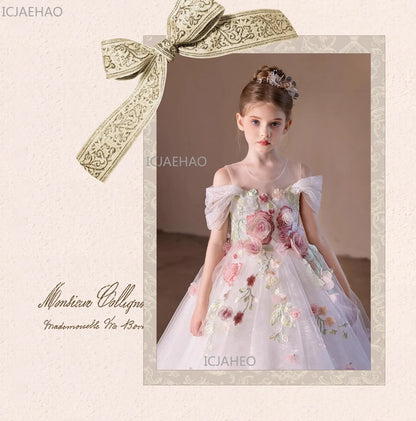 Vestido de Fiesta Blanco para Niña, Modelo 2026, con Flores, para Bodas, Cumpleaños, Eventos, Presentaciones, Piano, Princesa, Celebraciones Formales