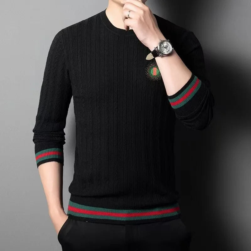 Suéter clásico de Jacquard de gama alta para hombre, prendas de punto, jerséis de lujo con cuello redondo, ropa de punto cálida para otoño e invierno, 2024