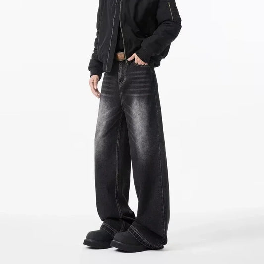Pantalones vaqueros de pierna recta lavados Retro de otoño para Hombre, Pantalones vaqueros holgados a la moda de venta al por menor, nuevos Pantalones vaqueros desgastados de Hip Hop Y2K