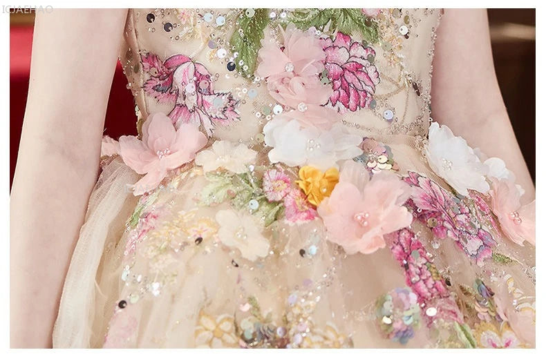 Vestido de fiesta de estilo francés para niñas con flores para el pequeño presentador Piano Recital flor niña boda niños vestido de desfile vestidos