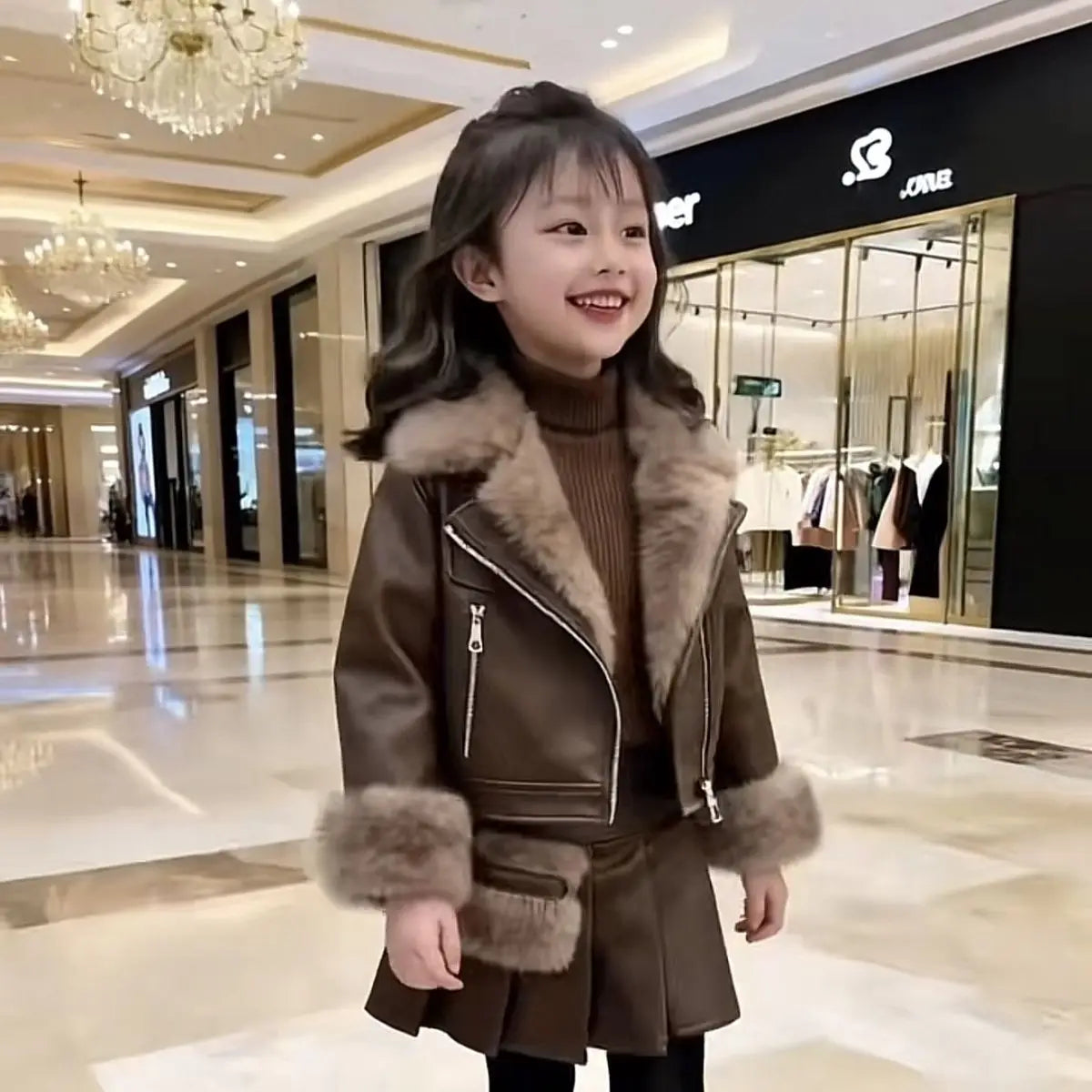 Conjunto de Otoño Invierno para niñas, chaqueta de cuero, nueva chaqueta de cuero gruesa coreana, Falda plisada de moda, conjunto de dos piezas, 2025
