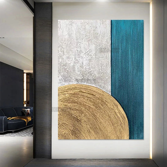 Cuadro decorativo abstracto dorado al óleo para interiores del hogar, obra de arte para hoteles, pieza decorativa hecha a mano, panel de pared grande para exhibición en hoteles + paquete Switch In Art inluido