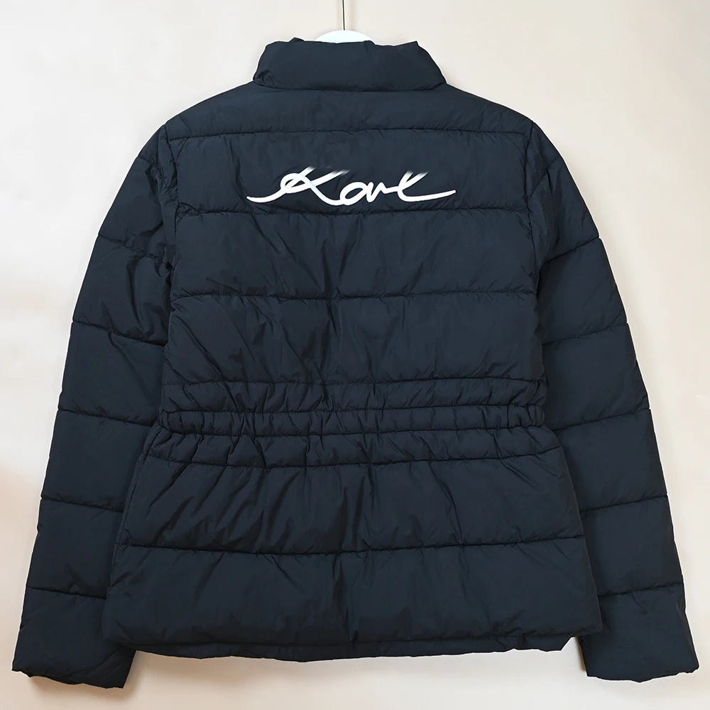 Chaqueta de Mujer, Estilo Nuevo, Acolchada, Bordada, Cintura Elástica, Cuello Alto, Algodón, Casual, Versátil, Cierre de Crem...