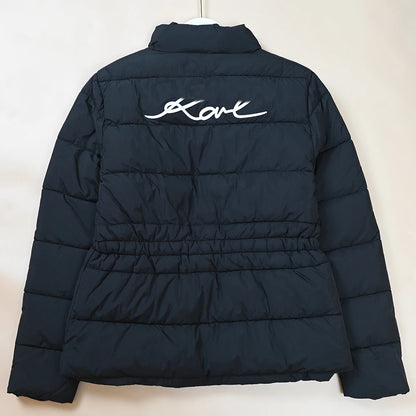 Chaqueta de Mujer, Estilo Nuevo, Acolchada, Bordada, Cintura Elástica, Cuello Alto, Algodón, Casual, Versátil, Cierre de Crem...