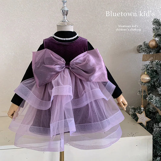 Conjunto de vestido para niña Invierno 2025 Base de terciopelo alemán Sin mangas y vestido de pastel de terciopelo Conjunto de dos piezas