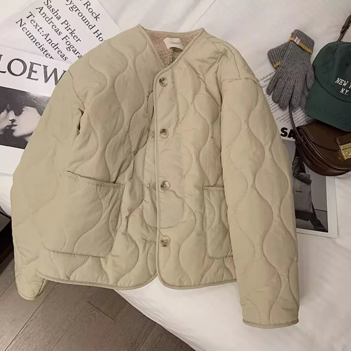 Chaqueta de algodón gruesa con forro de piel de cordero para mujer, ropa de abrigo para primavera y otoño, estilo informal, c...